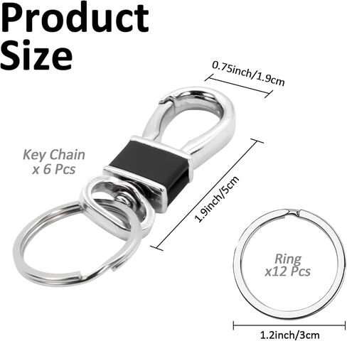 6 Pack Metal Carabiner Key Chain Key Ring, Heavy Duty Carabiner Clip Key Holder, Simple Car Accessories Keychain Organizer for Men and Women(Black,12 Round Clip) in Saudi Arabia
