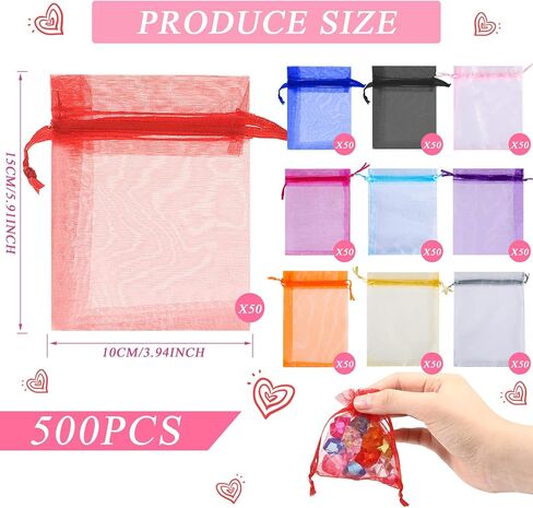 Woanger 500 Pcs Organza Bags Bulk 4 x 6 Inch Small Drawstring Mesh Gift Bags Jewelry Pouches Bags for Wedding Favor Birthday Party Bridal Shower Festival Candy Bags(Multicolor) in Saudi Arabia