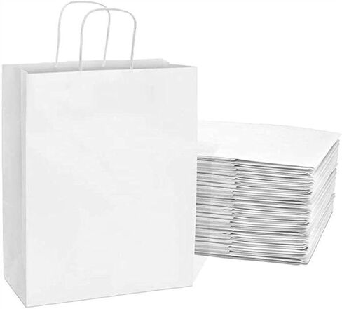 White Paper Gift Bags 50 Pack 11x11x6 Inch Plain Paper Bags with Handles Premium Quality Medium Bulk Merchandise Paper Bags, Gift Bag for Shopping Grocery Kraft Retail Party Restaurant Favor Bags in Saudi Arabia
