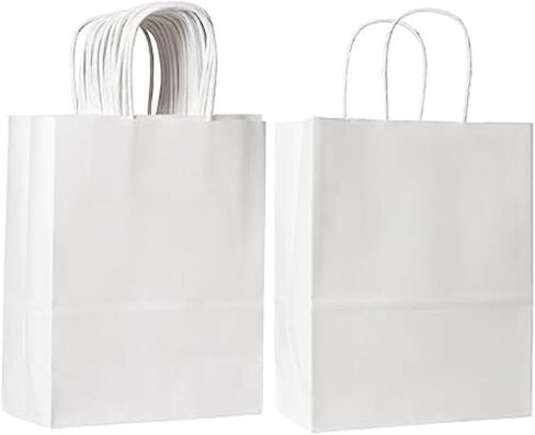 White Paper Gift Bags 50 Pack 11x11x6 Inch Plain Paper Bags with Handles Premium Quality Medium Bulk Merchandise Paper Bags, Gift Bag for Shopping Grocery Kraft Retail Party Restaurant Favor Bags in Saudi Arabia