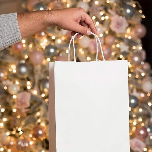 White Paper Gift Bags 50 Pack 11x11x6 Inch Plain Paper Bags with Handles Premium Quality Medium Bulk Merchandise Paper Bags, Gift Bag for Shopping Grocery Kraft Retail Party Restaurant Favor Bags in Saudi Arabia