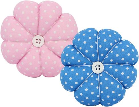 2PCS Polka Dot Pumpkin Wrist Pin Cushion Pincushion Wearable Needle Pincushions with Adjustable Elastic Strap for Sewing (Blue/Pink) in Saudi Arabia