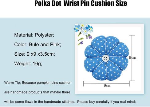 2PCS Polka Dot Pumpkin Wrist Pin Cushion Pincushion Wearable Needle Pincushions with Adjustable Elastic Strap for Sewing (Blue/Pink) in Saudi Arabia