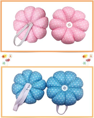 2PCS Polka Dot Pumpkin Wrist Pin Cushion Pincushion Wearable Needle Pincushions with Adjustable Elastic Strap for Sewing (Blue/Pink) in Saudi Arabia