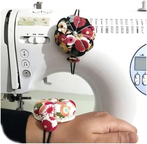 2PCS Polka Dot Pumpkin Wrist Pin Cushion Pincushion Wearable Needle Pincushions with Adjustable Elastic Strap for Sewing (Blue/Pink) in Saudi Arabia