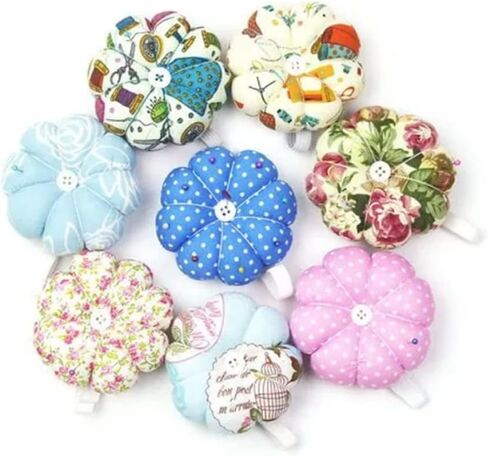 2PCS Polka Dot Pumpkin Wrist Pin Cushion Pincushion Wearable Needle Pincushions with Adjustable Elastic Strap for Sewing (Blue/Pink) in Saudi Arabia
