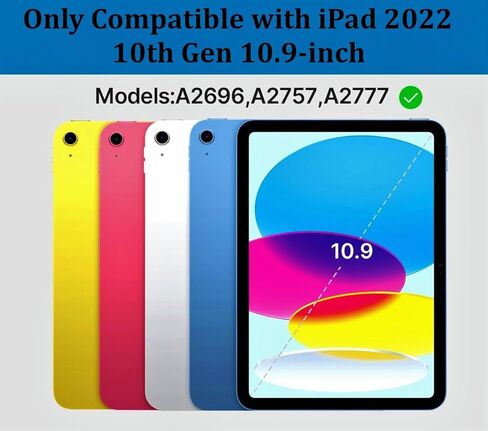 iPad Keyboard Case 10th Generation 2022 10.9" - 7 Color Backlit, Detachable Bluetooth Keyboard, Sturdy Folio Leather Case with Ergonomic Viewing Angles & Pencil Holder - Metallic Black in Kuwait