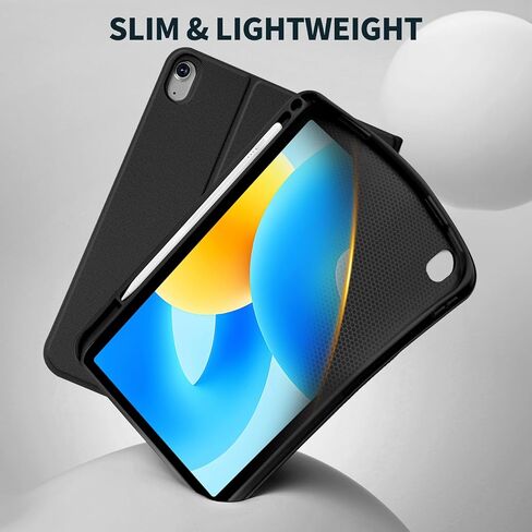 iPad Keyboard Case 10th Generation 2022 10.9" - 7 Color Backlit, Detachable Bluetooth Keyboard, Sturdy Folio Leather Case with Ergonomic Viewing Angles & Pencil Holder - Metallic Black in Kuwait