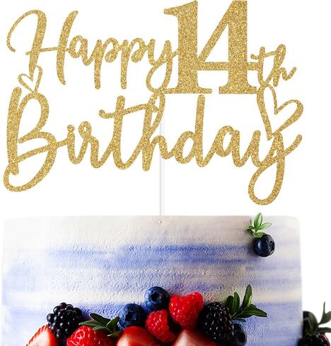 Gold Glitter Happy 14th Birthday Cake Topper, Cheers to 14 Years/14 & Fabulous, Funny 14th Birthday Party Decorations for Girls Boys in Saudi Arabia