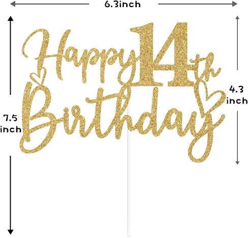 Gold Glitter Happy 14th Birthday Cake Topper, Cheers to 14 Years/14 & Fabulous, Funny 14th Birthday Party Decorations for Girls Boys in Saudi Arabia