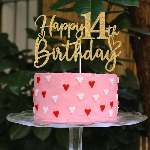 Gold Glitter Happy 14th Birthday Cake Topper, Cheers to 14 Years/14 & Fabulous, Funny 14th Birthday Party Decorations for Girls Boys in Saudi Arabia