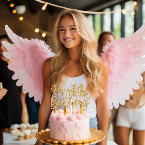 Gold Glitter Happy 14th Birthday Cake Topper, Cheers to 14 Years/14 & Fabulous, Funny 14th Birthday Party Decorations for Girls Boys in Saudi Arabia