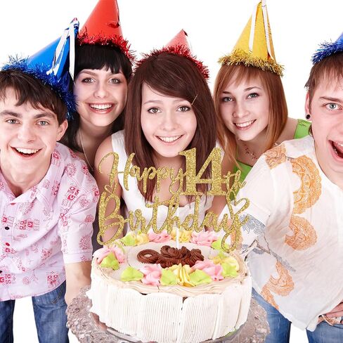 Gold Glitter Happy 14th Birthday Cake Topper, Cheers to 14 Years/14 & Fabulous, Funny 14th Birthday Party Decorations for Girls Boys in Saudi Arabia