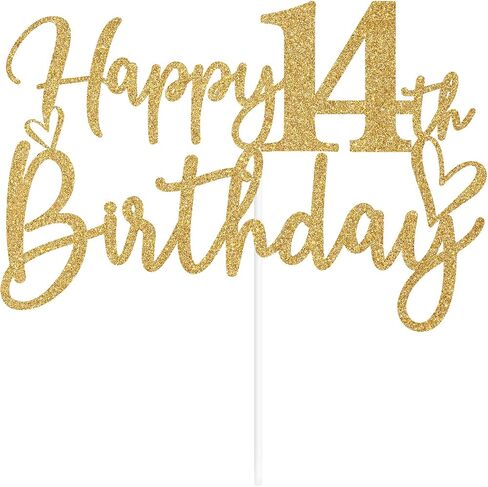 Gold Glitter Happy 14th Birthday Cake Topper, Cheers to 14 Years/14 & Fabulous, Funny 14th Birthday Party Decorations for Girls Boys in Saudi Arabia