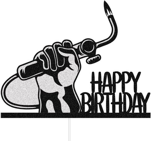 غلاف كعكة عيد ميلاد سعيد من Welder، ديكور كعكة اللحام/اللحام، أغطية كعكة اللحام، زينة حفلات أعياد الميلاد اللامعة باللون الأسود والفضي للرجال من ذوي المهارات الماهرة in Kuwait