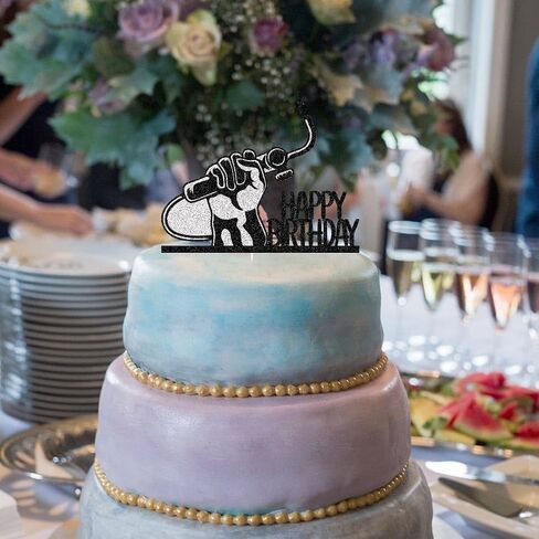 غلاف كعكة عيد ميلاد سعيد من Welder، ديكور كعكة اللحام/اللحام، أغطية كعكة اللحام، زينة حفلات أعياد الميلاد اللامعة باللون الأسود والفضي للرجال من ذوي المهارات الماهرة in Kuwait