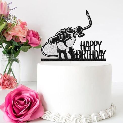 غلاف كعكة عيد ميلاد سعيد من Welder، ديكور كعكة اللحام/اللحام، أغطية كعكة اللحام، زينة حفلات أعياد الميلاد اللامعة باللون الأسود والفضي للرجال من ذوي المهارات الماهرة in Kuwait