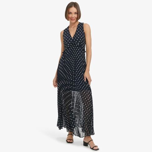 Tommy Hilfiger Women's Sleeveless V-Neck Chiffon Pleated Maxi Dress in Saudi Arabia