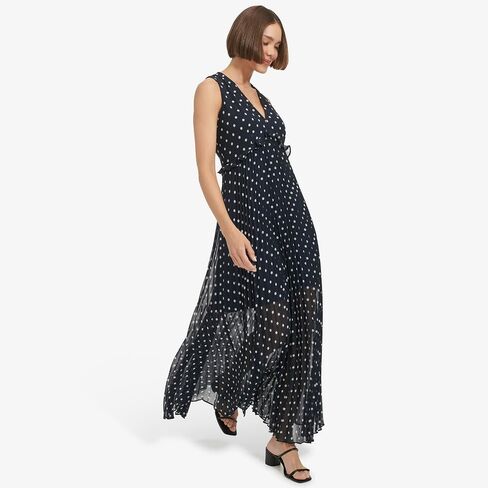 Tommy Hilfiger Women's Sleeveless V-Neck Chiffon Pleated Maxi Dress in Saudi Arabia