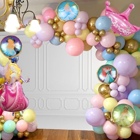 طقم بالونات الأميرة - 111 قطعة من زينة حفلات عيد ميلاد الأميرة مع بالونات فويل الأميرة لمستلزمات حفلات أعياد الميلاد للفتيات (أزرق) in Kuwait