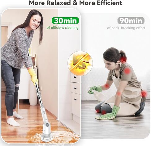 منظف ​​دوار كهربائي، منظف دش لاسلكي مع 8 رؤوس فرشاة قابلة للاستبدال، فرشاة تنظيف قوية للحمام بمقبض طويل، 3 سرعات قابلة للتعديل لأرضية المطبخ في حوض الاستحمام in Kuwait