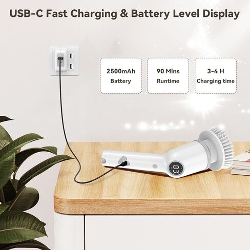 منظف ​​دوار كهربائي، منظف دش لاسلكي مع 8 رؤوس فرشاة قابلة للاستبدال، فرشاة تنظيف قوية للحمام بمقبض طويل، 3 سرعات قابلة للتعديل لأرضية المطبخ في حوض الاستحمام in Kuwait