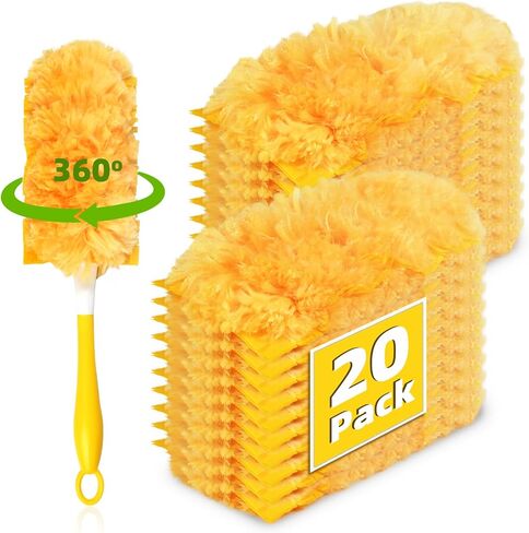 20 Pack 360 Dusters Refills for Swiffer Dusters, Unscented Heavy Duty Duster Kit Disposable Dusters Refills with 1 Handle for Cleaning Furniture, Blinds, Ceiling Fans in Saudi Arabia