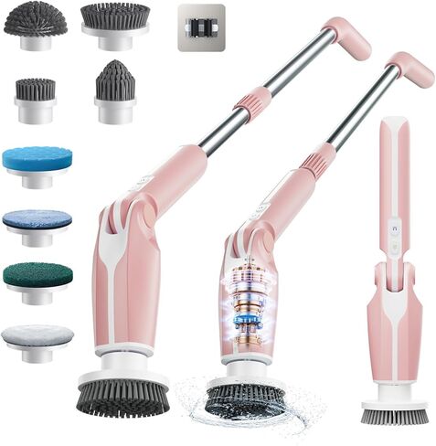 Electric Spin Scrubber, 2024 New Bathroom Scrubber with 8 Replacement Heads, Remote Control, Spin Brush for Bathroom Tub Tile, Pink in Saudi Arabia