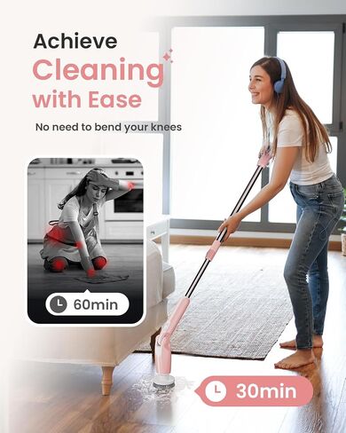 Electric Spin Scrubber, 2024 New Bathroom Scrubber with 8 Replacement Heads, Remote Control, Spin Brush for Bathroom Tub Tile, Pink in Saudi Arabia