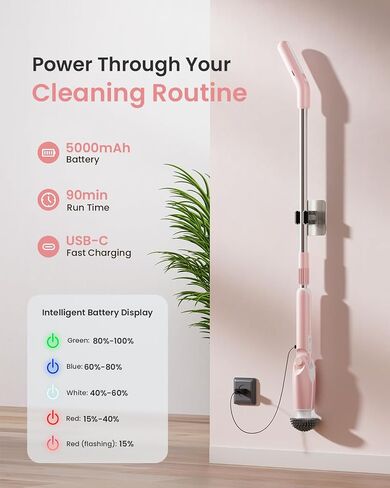 Electric Spin Scrubber, 2024 New Bathroom Scrubber with 8 Replacement Heads, Remote Control, Spin Brush for Bathroom Tub Tile, Pink in Saudi Arabia