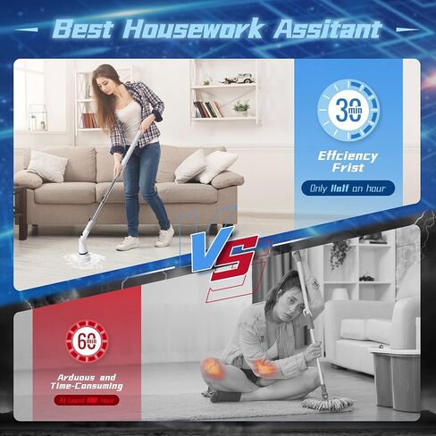 فرشاة تنظيف كهربائية دوارة، فرشاة تنظيف لاسلكية مع ذراع تمديد قابل للتعديل 4 رؤوس تنظيف قابلة للاستبدال، بطارية قابلة لإعادة الشحن بقدرة 4000 مللي أمبير في الساعة للحمام والحوض والبلاط والأرضية in Saudi Arabia