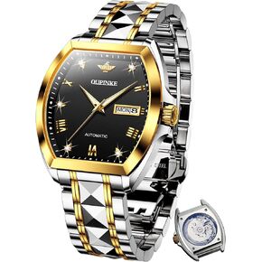 OUPINKE Mens Automatic Watches Luxury Self Winding Mechanical Tonneau Diamond Business Dress Wrist Watches Sapphire Crystal Tungsten Steel Waterproof Luminous