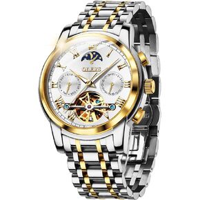 OLEVS Mens Automatic Watches Skeleton Tourbillon Mechanical Self Winding Luxury Fashion Dress Wrist Watch Moon Phase Day Date Luminous Waterproof