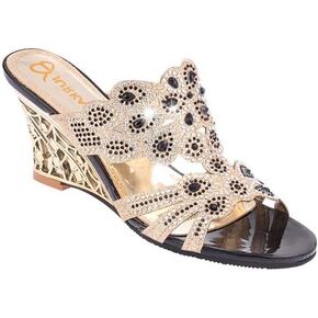 Women's Crystal Rhinestone Peacock Patterned Handmade Sandals Platform Wedge Dress Sandals Slippers
