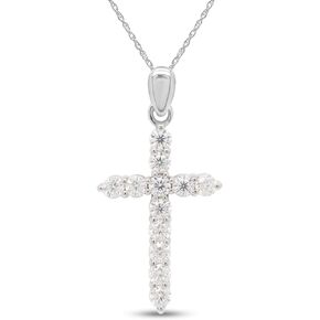 SAVEARTH DIAMONDS 1 1/10 Carat Round Cut Lab Created Moissanite Diamond Cross Pendant Necklace In 14K Gold Over Sterling Silver Jewelry For Women With 18" Chain(G-H Color, VVS1 Clarity, 1.10 Cttw)