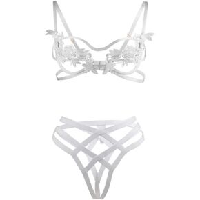The Crafty Owl Sexy Crossover Straps and Embroidered Flower Bra Lingerie Set. Perfect for Weddings/Valentines