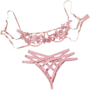 The Crafty Owl Sexy Crossover Straps and Embroidered Flower Bra Lingerie Set. Perfect for Weddings/Valentines