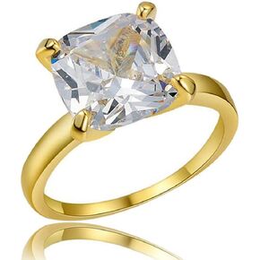 FLYYQMIAO 18K Gold Plated 2.5 Carat Square Cubic Zirconia Solitaire Engagement Wedding Ring Women's Thin Band CZ Promise Ring