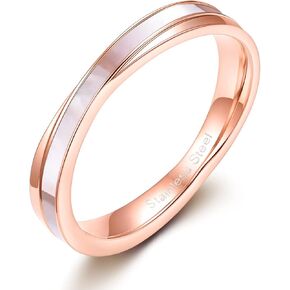 Women Rose Gold Stainless Steel Wedding Bands with White Shell Inlay Engagement Promise Ring 3.5mm/5.5mm/ 2.5-4mm Cross in Saudi Arabia