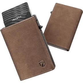 Pop Up Wallet for Men with Credit Card Holder, Finest Full Grain Leather, Minimalist Smart Mens Wallet, Trifold Slim Wallet, RFID Blocking, Front Pocket Wallet, ID Window