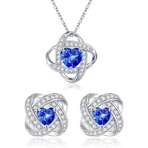 Iefil Birthstone Necklace and Birthstone Earrings Set