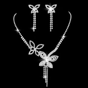 Unicra Silver Bride Wedding Jewelry Sets Butterfly Rhinestone Bridal Necklace Earrings Set Prom Costume Choker Necklaces for Women and Girls