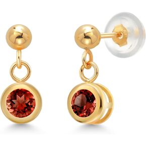 Gem Stone King 14k Yellow Gold Red Garnet Dangle Stud Earrings For Women (0.74 Cttw, Gemstone January Birthstone, Round 4MM)