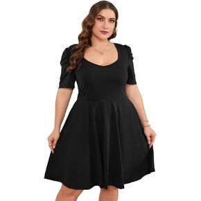 فستان نسائي متوسط ​​الطول برقبة على شكل V وأكمام قصيرة وخصر عالٍ لحفلات الكوكتيل مع جيوب in Kuwait