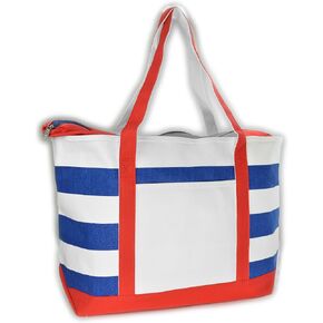 DALIX Striped Boat Bag Premium Cotton Canvas Tote Black, Red, Pink, Navy Blue, Purple
