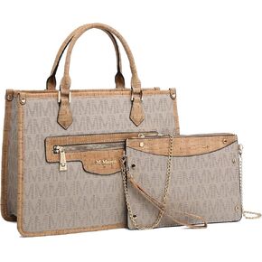 MKP Tote Bag for Women Medium Signature Monogram Satchel Handbags Purses Top Handle Shoulder Bags Wristlet Wallet Set 2pcs
