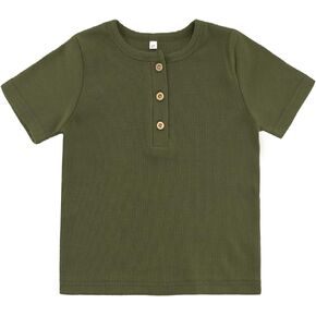 KISBINI Boys Henley T-Shirts Solid Short Sleeve Casual Tops Tees for Toddler Kids