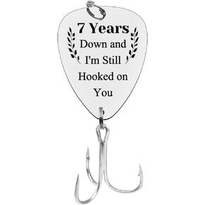 7th Anniversary Fishing Lure Gifts for Boyfriend Husband Fiance 7 Years Down and I'm Still Hooked On You 7 Year Wedding for Him Christmas Birthday Valentines Gifts