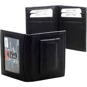 RFID Protected Magnet Money Clip Bi-fold Leather Wallet (Black) by Paul & Taylor