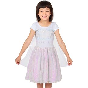 Disney Frozen Girl's Elsa and Anna Ballerina Tutu Ruffle Skirt Costume Dress with Detachable Cape - 4/5 Years